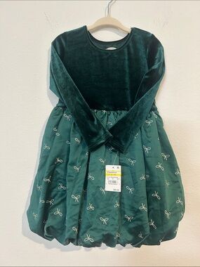 audrey Emerald Velvet Bodice Bow-Appliqué Holiday Dress